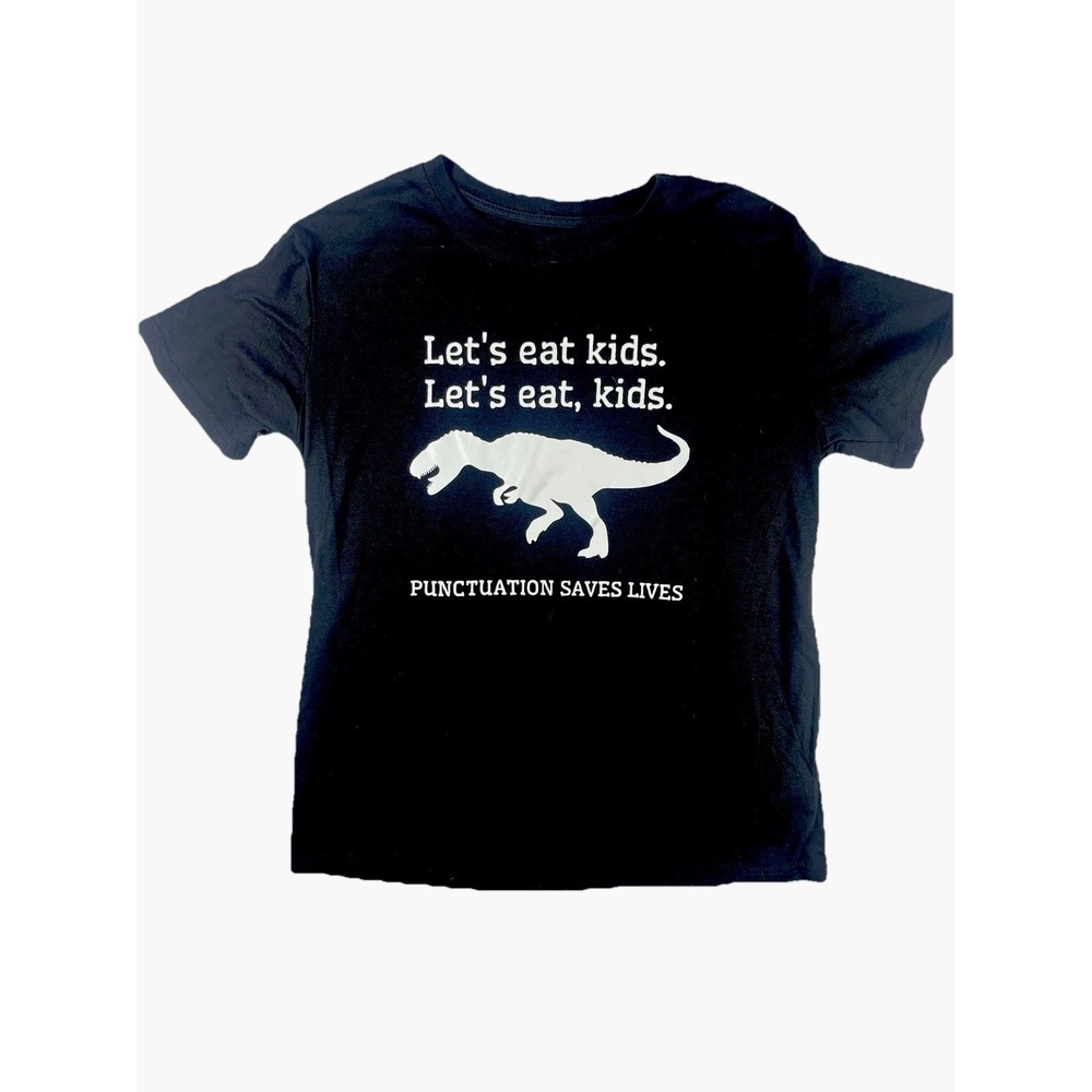 Shein Graphic Tee M Black Funny Dinosaur Punctuation Saves Lives T-Shirt